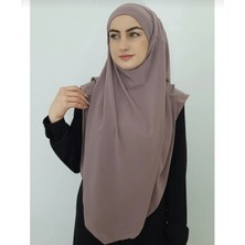 Ayselce Hobi Sufle Hazır Bağlamalı Büyük Boy Eşarp Hac ve Umre Için Uygundur Vizon