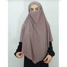 Ayselce Hobi Sufle Hazır Bağlamalı Büyük Boy Eşarp Hac ve Umre Için Uygundur Vizon