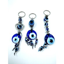 Helis Cam Nazar Boncuğu Anahtarlık Üçlü Set El Yapımı Anahtarlık/araba Dikiz Ayna Süsü Aksesuar