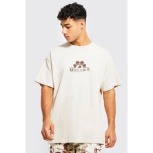 Altamira Erkek Bej Monte Carlo Baskılı Oversize Tshirt