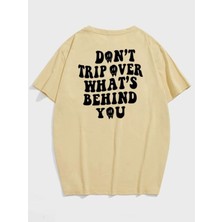 Altamira Unisex Bej Don't Sırt Baskılı Oversize T-Shirt