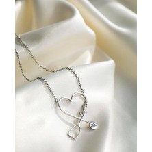 Nida Jewelry 925 Ayar Gümüş Kalp Steteskop İsim Kolye