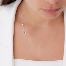 Nida Jewelry 925 Ayar Gümüş Yan Harf Nazar Boncuğu Kolye