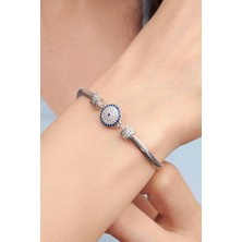 TMT Silver Gümüş Nazar Boncuklu Italyan Yılan Zincir Bileklik