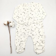 Bebek Star Ay Yıldız Desenli Krem Kız Bebek Tulumu  Cotton