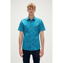 Bad Bear Anchor Shirt Mavi Kısa Kollu Baskılı Erkek Gömlek