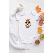 Tuğba Baby Özel Tasarım  Sevimli Ayı Like A Boss Bebek Body Beyaz Bebek Badi Zıbın