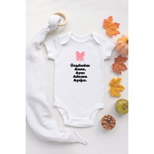 Tuğba Baby Kız Bebek Üzgünüm Anne Aynı Adama Aşığız Yazılı Beyaz Bebek Body Zıbın Bebek Badi