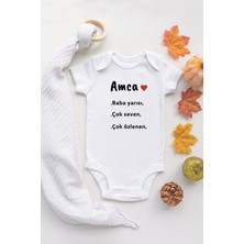Tuğba Baby  Bebek Amca Baba Yarısı Yazılı Organik Baskılı Uzun Kollu Beyaz Çıtçıtlı Body / Zıbın