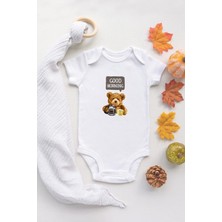 Tuğba Baby Organik %100 Pamuk Uzun Kollu Beyaz Good Morning Bebek Body Bebek Badi Çıtçıtlı Zıbın