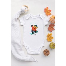 Tuğba Baby Sevimli Ayı Snowboard Bebek Body Beyaz Bebek Badi Zıbın