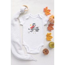 Tuğba Baby Organik %100 Pamuk Kısa Kollu Beyaz Süper Kahraman Hero 2 Bebek Body Bebek Badi Çıtçıtlı Zıbın