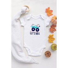 Tuğba Baby Organik %100 Pamuk Kısa Kollu Beyaz Lets Roll Araba Bebek Body Bebek Badi Çıtçıtlı Zıbın