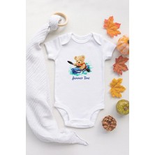 Tuğba Baby Sevimli Ayı Sky Summer Time Bebek Body Beyaz Bebek Badi Zıbın