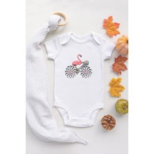 Tuğba Baby Organik %100 Pamuk Kısa Kollu Beyaz Filamingo Bebek Body Bebek Badi Çıtçıtlı Zıbın