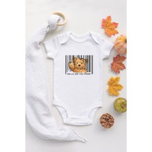 Tuğba Baby Organik %100 Pamuk Uzun Kollu Beyaz Hello Teddy Bear Bebek Body Bebek Badi Çıtçıtlı Zıbın