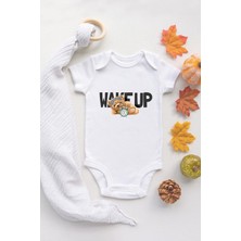 Tuğba Baby Organik %100 Pamuk Kısa Kollu Beyaz Wake Up Teddy Bear Bebek Body Bebek Badi Çıtçıtlı Zıbın