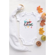Tuğba Baby Organik %100 Pamuk Kısa Kollu Beyaz More Love Bebek Body Bebek Badi Çıtçıtlı Zıbın