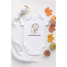 Tuğba Baby Hug Me And Love Me Forever Fil ve Tavşan Organik Baskılı %100 Pamuklu Beyaz Çıtçıtlı Body Zıbın
