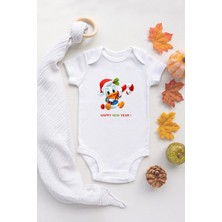 Tuğba Baby Happy New Year Yılbaşı Baby Daffy Duck Organik Baskılı %100 Pamuklu Beyaz Çıtçıtlı Body Zıbın