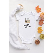 Tuğba Baby Uykusuz Her Gece Yazılı %100 Pamuklu Organik Baskılı Ekru Bebek Body Zıbın Bebek Badi