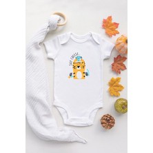 Tuğba Baby Organik %100 Pamuk Uzun Kollu Beyaz Tiger 2 Bebek Body Bebek Badi Çıtçıtlı Zıbın