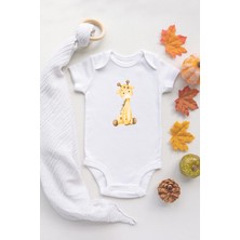 Tuğba Baby Özel Tasarım Sevimli Zürafa 2 Bebek Body Beyaz Badi Zıbın