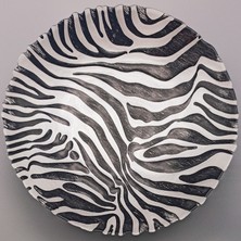 Glaze Mud  Zebra Desenli Siyah Beyaz Cam Meyve Tabağı 30 cm