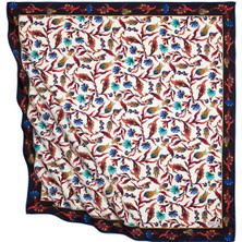 Bursa İpek Siyah Saks Türk Motifli Karanfil Lale Desen İpeksi Eşarp