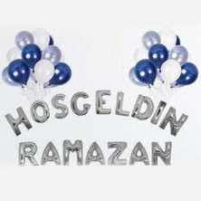 Hayaller Dükkanı  Ramazan Süsleri Hoşgeldin Ramazan Gümüş Folyo Balon ve 30 Adet Metalik Balon