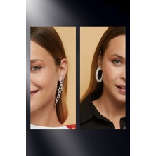 Furtek Aksesuar Kadın Baby & Sarmal Zirkon Taşlı Model Gümüş Pırlanta Küpe