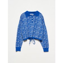 10318 Polo Yaka Düğmeli Kazak-Saks-N.