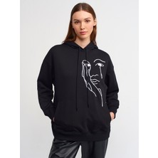40110 Nakışlı Sweatshirt-Siyah