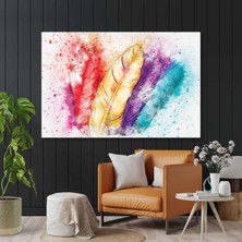 SML Tablo Sulu Boya Efektli Kuş Tüyleri Hayvan Dekor Kanvas Tablo