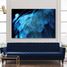 SML Tablo Mavi Kuş Tüyleri Bird Feather Hayvan Dekor Kanvas Tablo