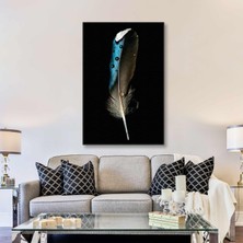 SML Tablo Mavi Detaylı Kuş Tüyü Hayvan Dekor Kanvas Tablo