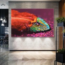 SML Tablo Yeşil Detaylı Kırmızı Kuş Tüyü Hayvan Dekor Kanvas Tablo