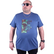 Moc Grande Mocgrande Büyük Beden Erkek Sıfır Yaka Tişört Crazy 23116 Indıgo