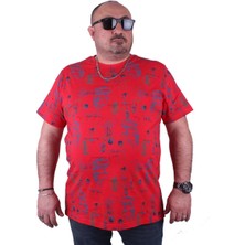 Moc Grande Mocgrande Büyük Beden Sıfır Yaka Tişört Compass Holiday 23151 Kırmızı