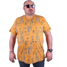 Moc Grande Mocgrande Büyük Beden Sıfır Yaka Tişört Compass Holiday 23151 Hardal