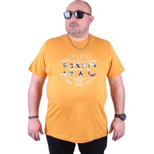 Moc Grande Mocgrande Büyük Beden Sıfır Yaka Tişört Nyc 23115 Hardal