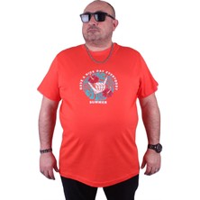 Moc Grande Mocgrande Büyük Beden Erkek Sıfır Yaka Tişört Summer 23119 Nar Çiçeği