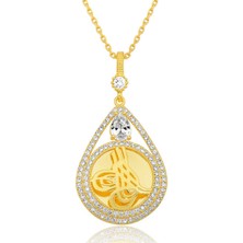 Stil Love Gümüş Gold Kaplama Damla Tuğralı Kadın Kolye