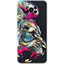 MRC İletişim Poco X3 Pro Kılıf Hd Desen Baskılı Arka Kapak - Colorfull Aslan