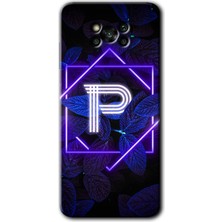 MRC İletişim Poco X3 Nfc Kılıf Hd Desen Baskılı Arka Kapak - Dark Neon Yaprak P Harfi