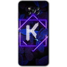 MRC İletişim Poco X3 Nfc Kılıf Hd Desen Baskılı Arka Kapak - Dark Neon Yaprak K Harfi