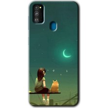 MRC İletişim Samsung Galaxy M21 Kılıf Hd Desen Baskılı Arka Kapak - Kedili Kız