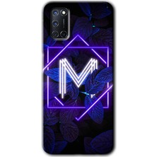 MRC İletişim Oppo A52 Kılıf Hd Desen Baskılı Arka Kapak - Dark Neon Yaprak M Harfi