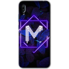 MRC İletişim Huawei Y6 2019 Kılıf Hd Desen Baskılı Arka Kapak - Dark Neon Yaprak M Harfi