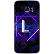 MRC İletişim Samsung Galaxy S7 Edge Kılıf Hd Desen Baskılı Arka Kapak - Dark Neon Yaprak L Harfi